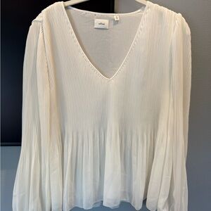 Aritzia White Daydreamer V-neck Pleated Women's Blouse